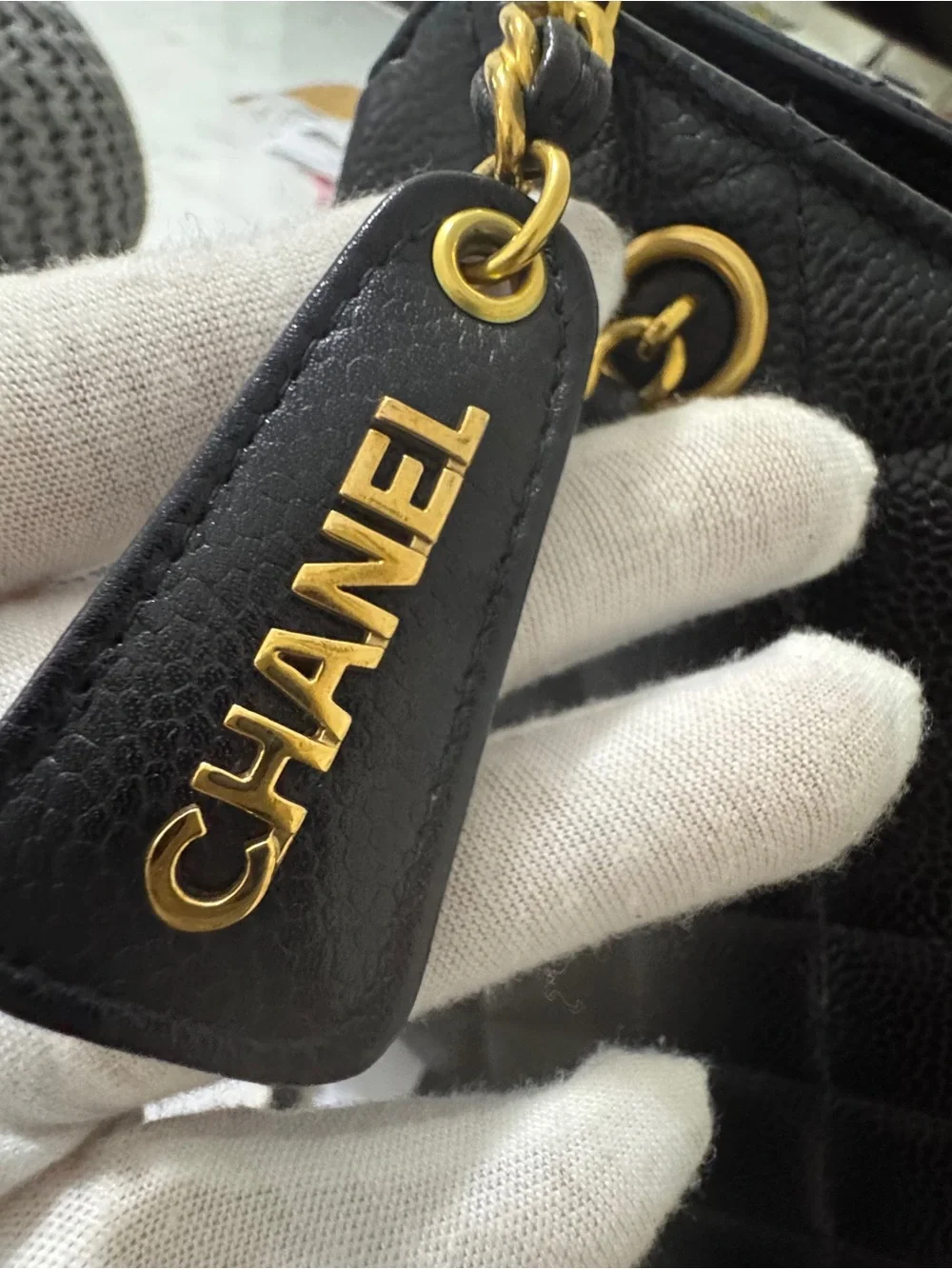 CHANEL VINTAGE Black Quilted Leather Shoulder Bag with 24K GP Chain.